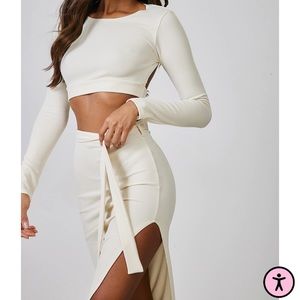 PrettyLittleThing Open Back Cropped top and Midi Skirt Set